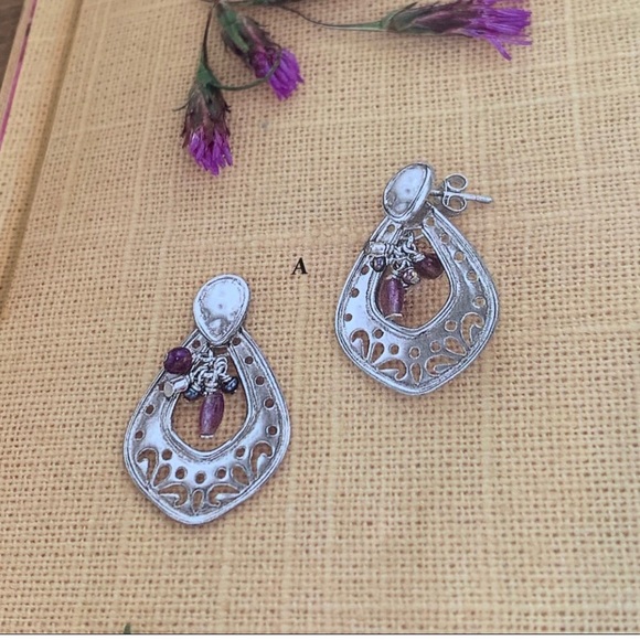 Silpada Sterling Silver Cut Out Amethyst, Pearl and Bead Earrings - Picture 3 of 6